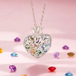 Love You Forever Crown Heart Cage Birthstones Necklace
