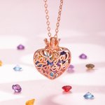 Love You Forever Crown Heart Cage Birthstones Necklace