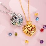Love You Forever Crown Heart Cage Birthstones Necklace