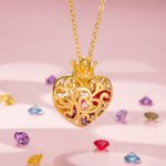 Love You Forever Crown Heart Cage Birthstones Necklace