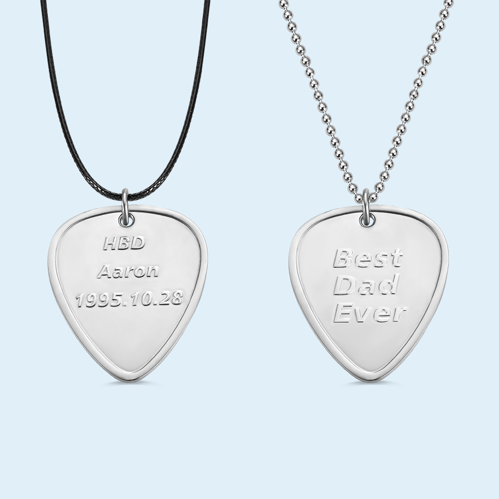 Engraved Guitar Pick Necklace: Personalized Stainless Steel Music Gift