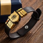 Pulsera de cuero con escudo para hombre con 1-20 nombres