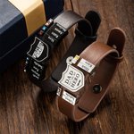 Pulsera de cuero con escudo para hombre con 1-20 nombres