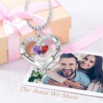 Personalizado Forever Together Corazón Colgante Collar de plata de ley con doble birthstones y nombres grabados Regalo de San Valentín para las mujeres