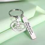 Apple Keychain with Engraved Bar Charm