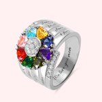 Personalized Sterling Silver Heart Birthstone Ring with 1-8 Engraved Names and Text Mother's Day Birthday Gift for Her