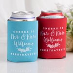 Personalized Wedding Favor Beer Can Cooler Covers Set of 12