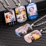 Personalized 1-4 Photos Collage Dog Tag Necklace with Text Birthday Valentine's Day Father's Day Gift for Men