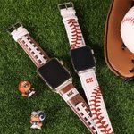Baseball/Football Leather Apple Watch Band with Engraving