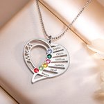 Collar Corazón de Madre con Niños 1-6 Nombres y Piedras de Nacimiento