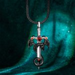 Personalized Wing Dragon Wrapped Sword Necklace with Birthstone Gothic Cross Pendant Jewelry Birthday Gift for Rock Punk Lovers