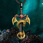 Personalized Wing Dragon Wrapped Sword Necklace with Birthstone Gothic Cross Pendant Jewelry Birthday Gift for Rock Punk Lovers