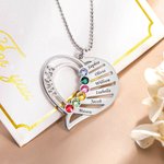 Collar Corazón de Madre con Niños 1-6 Nombres y Piedras de Nacimiento