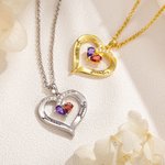 Personalizado Forever Together Corazón Colgante Collar de plata de ley con doble birthstones y nombres grabados Regalo de San Valentín para las mujeres