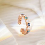 Personalizada Evil Eye Anillo Ajustable Piedra de nacimiento para las mujeres