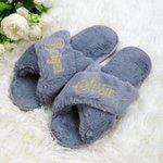 Personalized Bride Bridesmaid Cross Band Fluffy Slide Slippers with Name Bachelorette Hen Party Bridal Shower Weeding Gift for Women