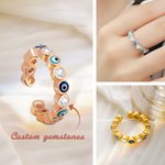 Personalizada Evil Eye Anillo Ajustable Piedra de nacimiento para las mujeres