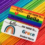 Personalised Rainbow Sun Heart Magnetic Plastic Pin Badge with Name Nurses Week Birthday Appreciation Gift for Nurse Doctor Teacher