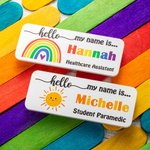 Personalised Rainbow Sun Heart Magnetic Plastic Pin Badge with Name Nurses Week Birthday Appreciation Gift for Nurse Doctor Teacher