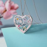 Heart Family Tree Necklace with Name and Birthstone in Silver