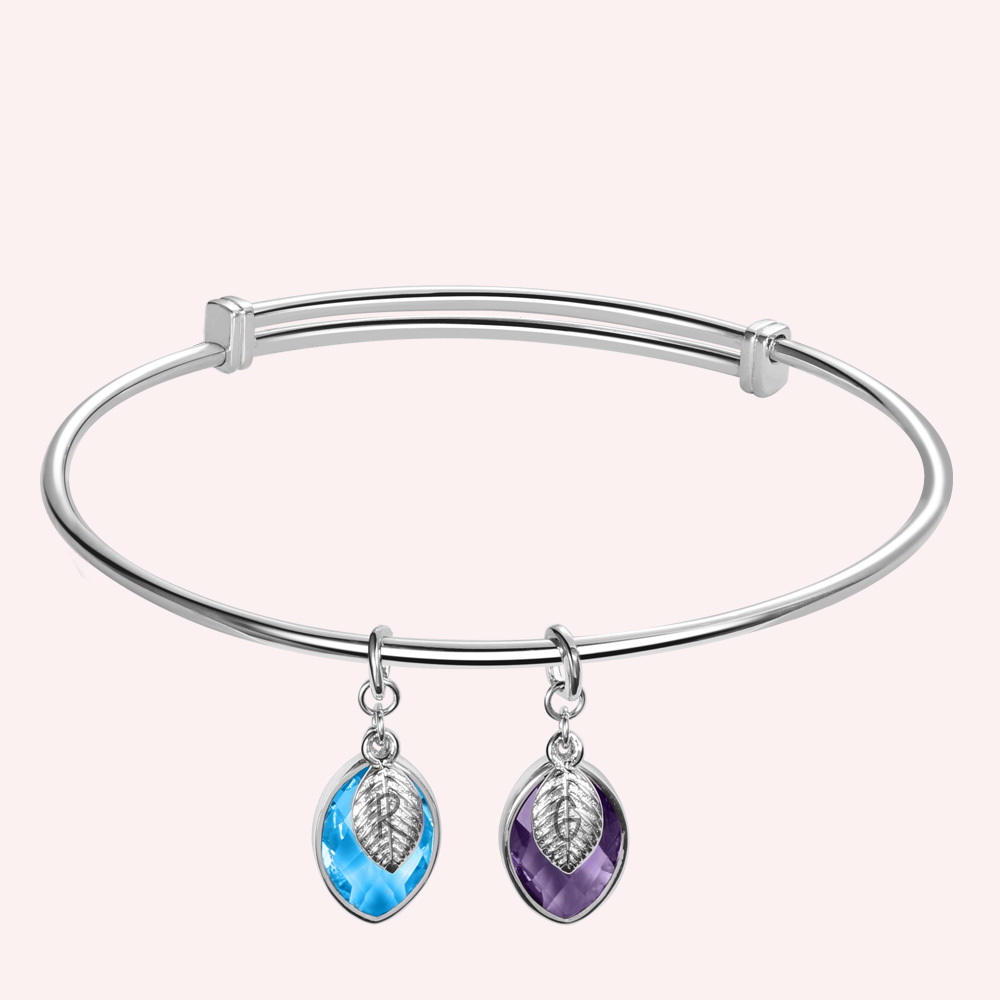 Bracelet Maman Feuilles Pierres de Naissance & Initiales Personnalisées Bracelet Générations Familiales