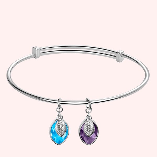 Bracelet de Feuilles Personnalisé avec Pierres de Naissance et Initiales Cadeau d'Anniversaire Fête des Mères pour Maman