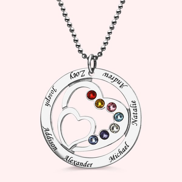 Collana Mamma Cuore nel Cuore con pietre e nomi dei bambini da 1 a 7. Callie