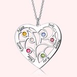 Heart Family Tree Necklace with Name and Birthstone in Silver