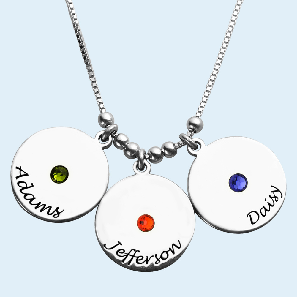 Collier avec disque et breloque de pierre de naissance pour mère | Callie