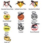 Personalized Engraved Wooden Baseball Basketball Bow Tag Sports Charm Bag Accessory Birthday Gift for Sports Lovers