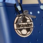 Personalized Engraved Wooden Baseball Basketball Bow Tag Sports Charm Bag Accessory Birthday Gift for Sports Lovers