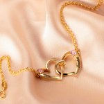 Bracelet en Argent Sterling Personnalisé avec Pierres de Naissance et Noms Gravés Accessoire Deux Cœurs Entrelacés Cadeau Saint-Valentin pour Femme