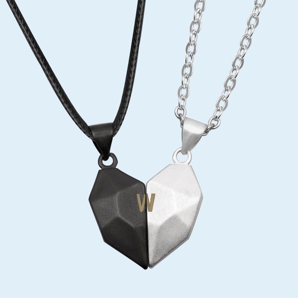 2 Pieces Custom Magnetic Patchwork Heart-Shaped Necklace