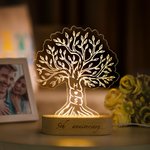 Personalized Love Tree LED Night Light with Wood Base and Text Anniversary Wedding Gift for Couple