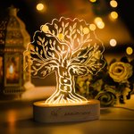 Personalized Love Tree LED Night Light with Wood Base and Text Anniversary Wedding Gift for Couple