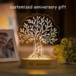 Personalized Love Tree LED Night Light with Wood Base and Text Anniversary Wedding Gift for Couple