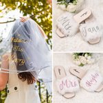Personalized Bride to Be White Veil Sash Slippers Shoelaces Set with Name Bachelorette Bridal Shower Supplies for Bride