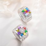 Bague Personnalisée avec 1-9 Pierres de Naissance Carées et Noms Gravés Bijoux d'Argent pour Famille Couple Cadeau Anniversaire Fête