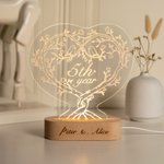 Socle en Bois Cœur Veilleuse à LED Cadeau d'Anniversaire