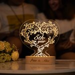 Socle en Bois Cœur Veilleuse à LED Cadeau d'Anniversaire
