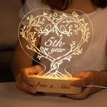 Socle en Bois Cœur Veilleuse à LED Cadeau d'Anniversaire