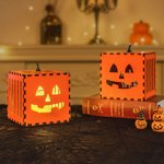 Projected Jack O Pumpkin Lanterns Wood Square Light-Up