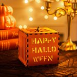 Projected Jack O Pumpkin Lanterns Wood Square Light-Up