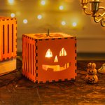 Projected Jack O Pumpkin Lanterns Wood Square Light-Up
