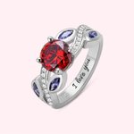 Gegraveerde Geboortesteen Tak Bladeren Ring Sterling Zilver