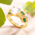 Gegraveerde Geboortesteen Tak Bladeren Ring Sterling Zilver