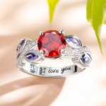 Gegraveerde Geboortesteen Tak Bladeren Ring Sterling Zilver