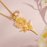 Personalized Hollow Birth Flower Necklace with Birthstone Charm Mother's Day Birthday for Women