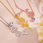 Personalized Hollow Birth Flower Necklace with Birthstone Charm Mother's Day Birthday for Women