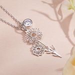Personalized Hollow Birth Flower Necklace with Birthstone Charm Mother's Day Birthday for Women